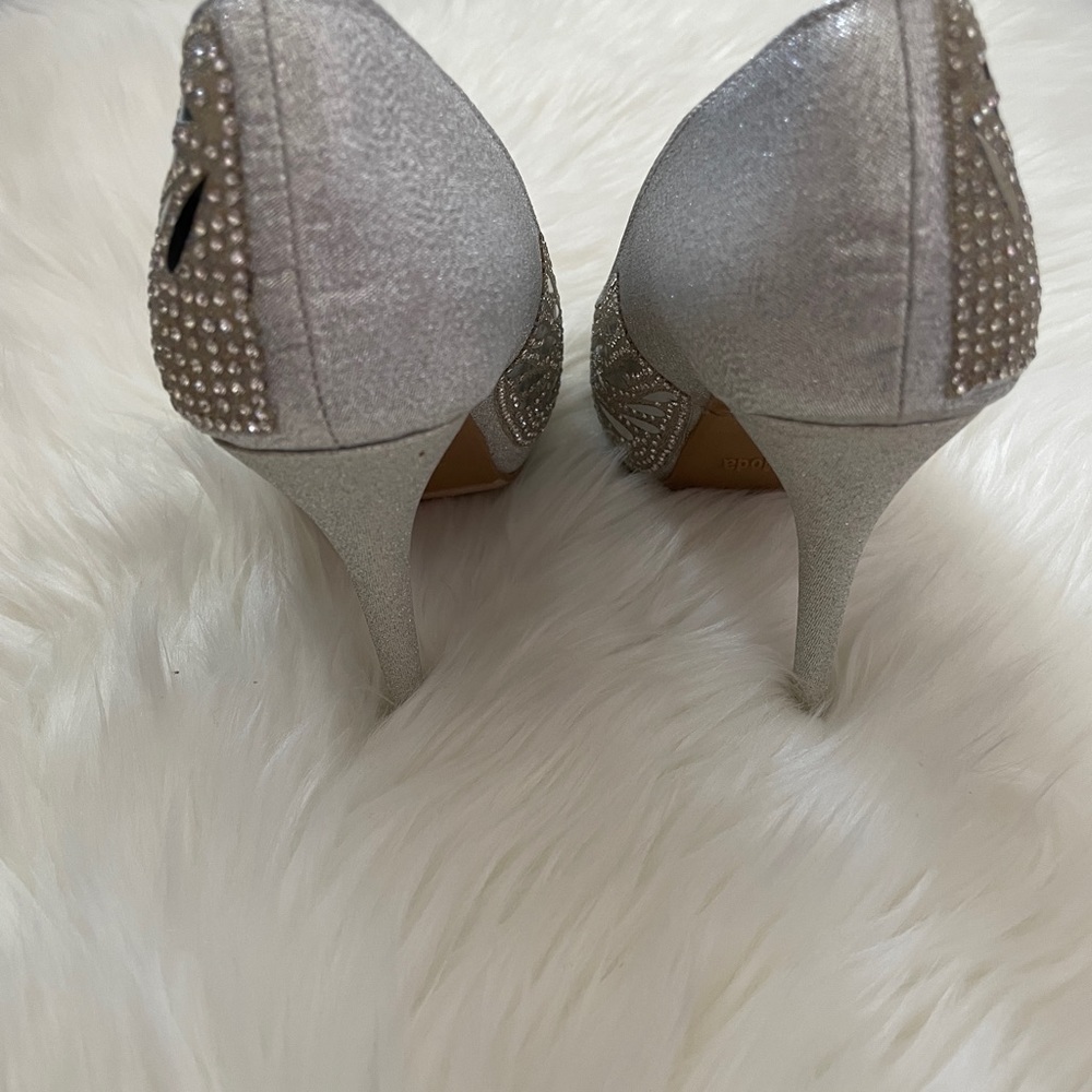 Silver Rhinestone Open Toe Heels - Picture 3 of 6